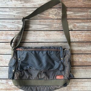 Bed Stu Brown and Green Messenger Bag Hawkeye oil slick